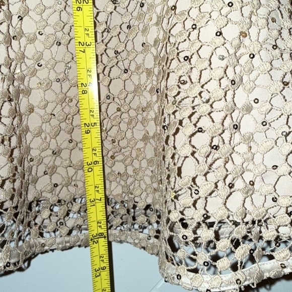 NEW - FRENCH CONNECTION Nude Caballo Sequin Lace Puff Sleeve Mini Dress size 6 - Picture 9 of 13